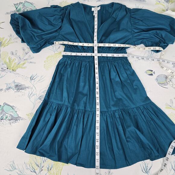 NWT Teal Empire Waist Puff Sleeve Dress Size M - Picture 9 of 12